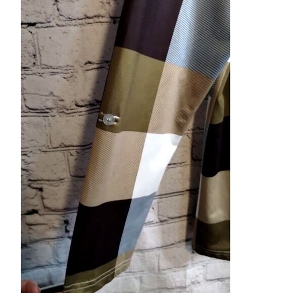 Plaid Color Block Womens 3/4 Zip Long Sleeve Roll up Blouse XL - Picture 3 of 6